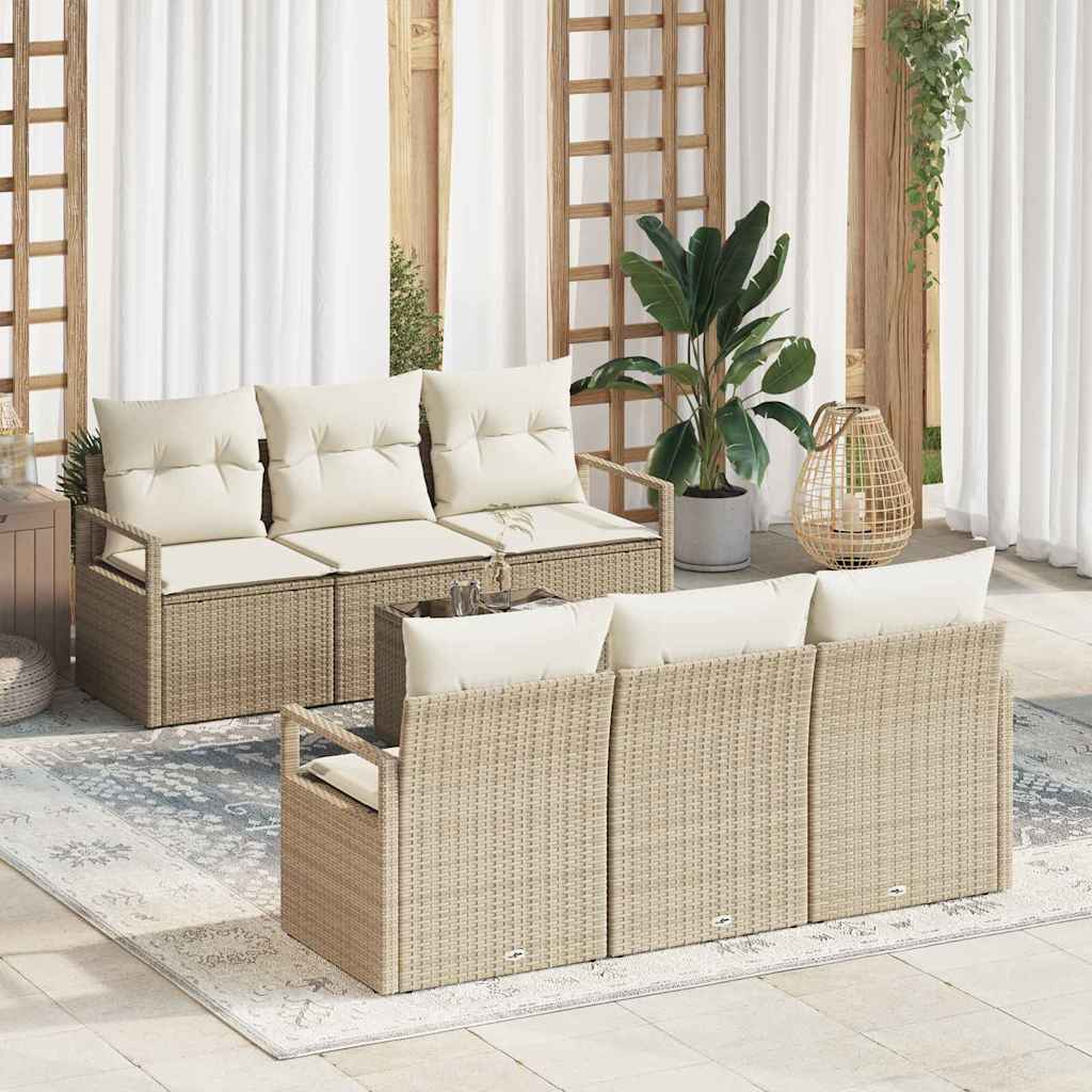 Tuin Sofa Set 7 st 6-Aantal zitplaatsen Beige en Crème