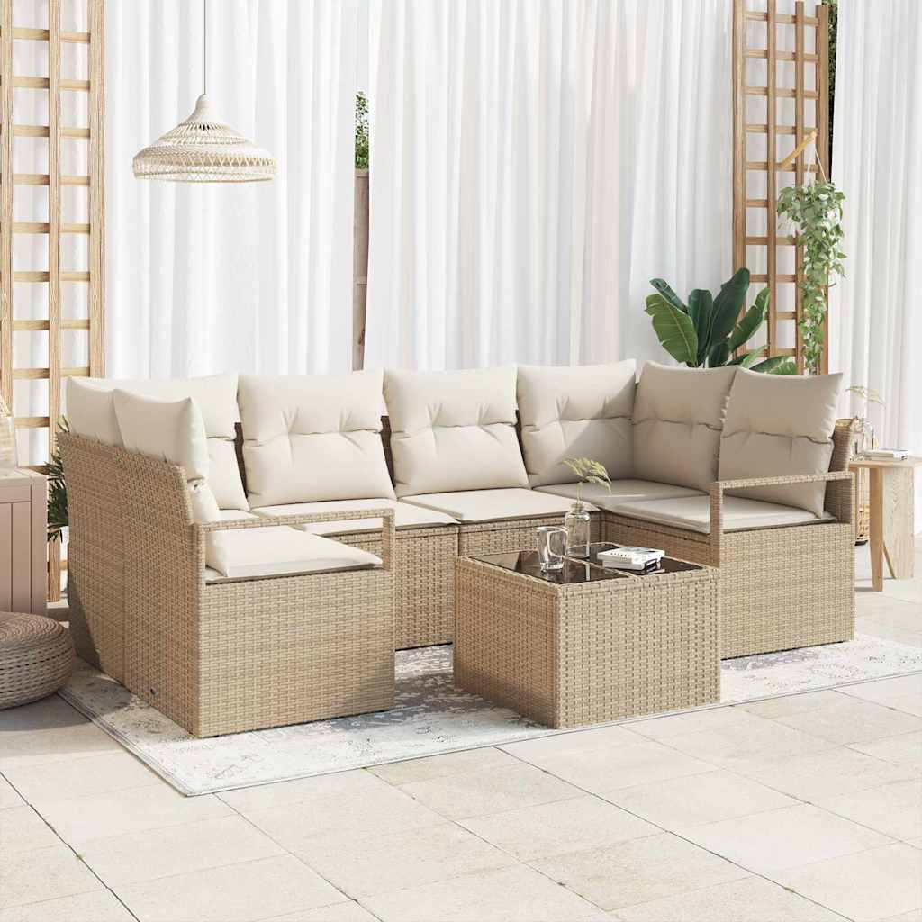 Tuin Sofa Set 7 st 6-Aantal zitplaatsen Beige en Crème