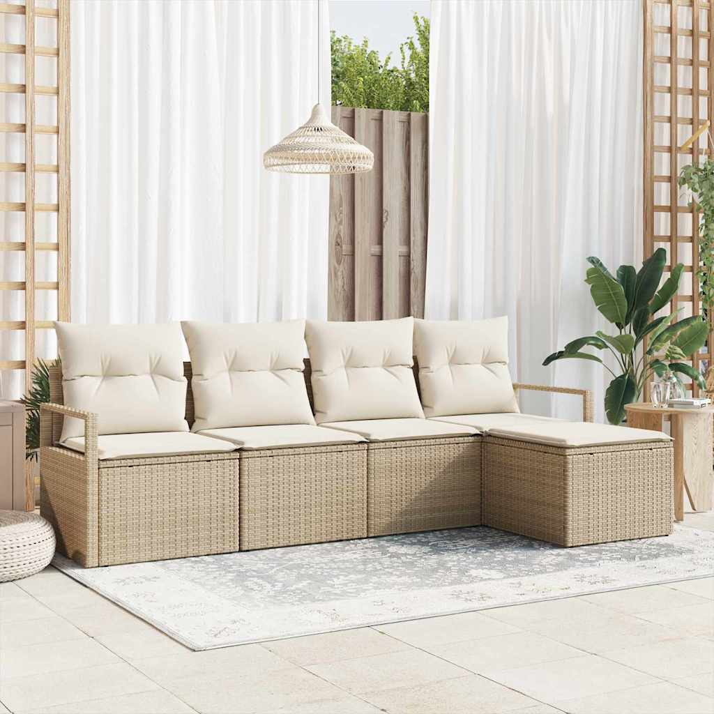 Bankstel 5 st Beige en Crème poly rattan