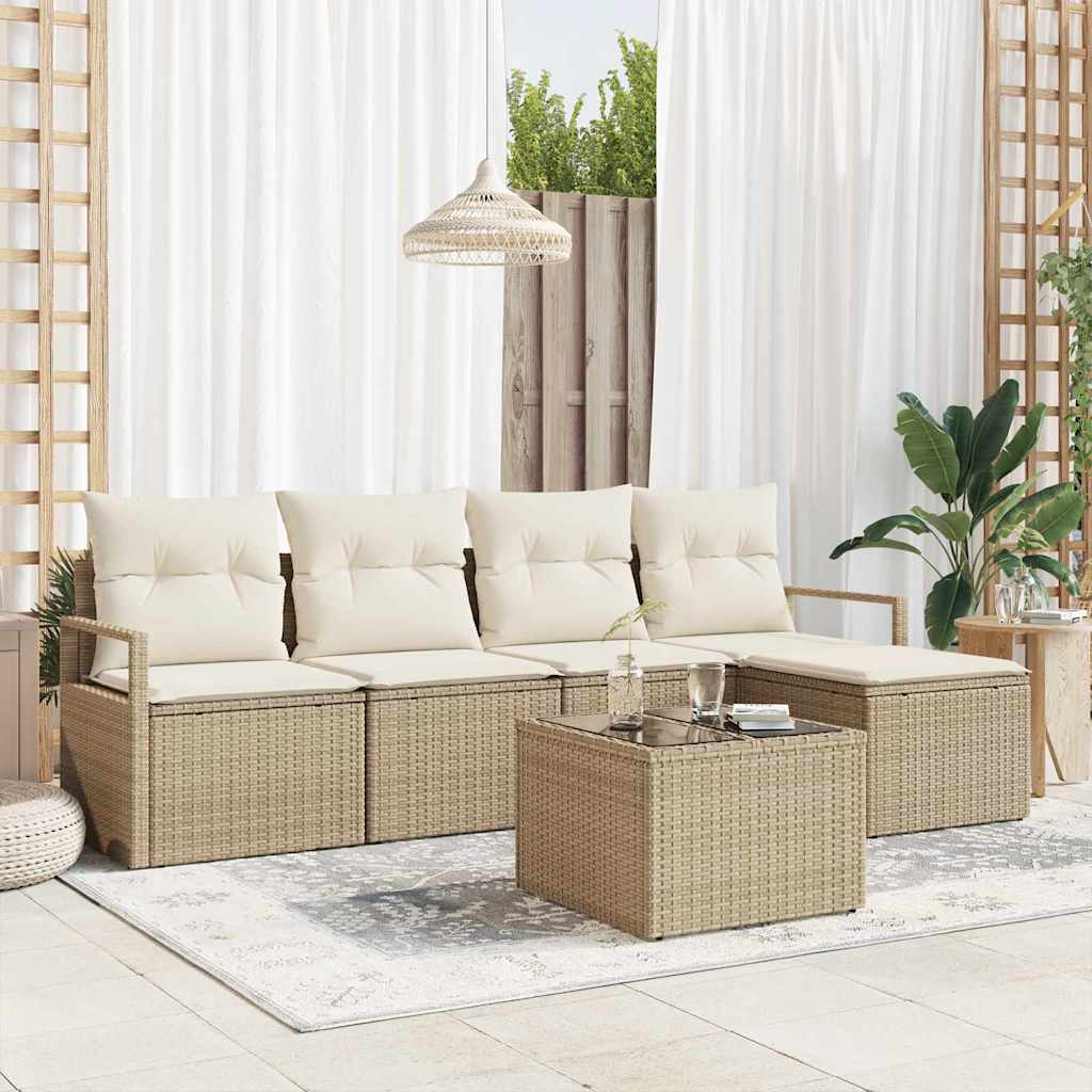 Bankstel 6 st Beige en Crème poly rattan