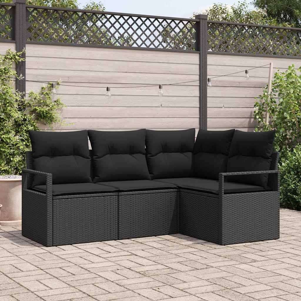 Bankstel met kussen met opslag 4 pcs Zwart poly rattan