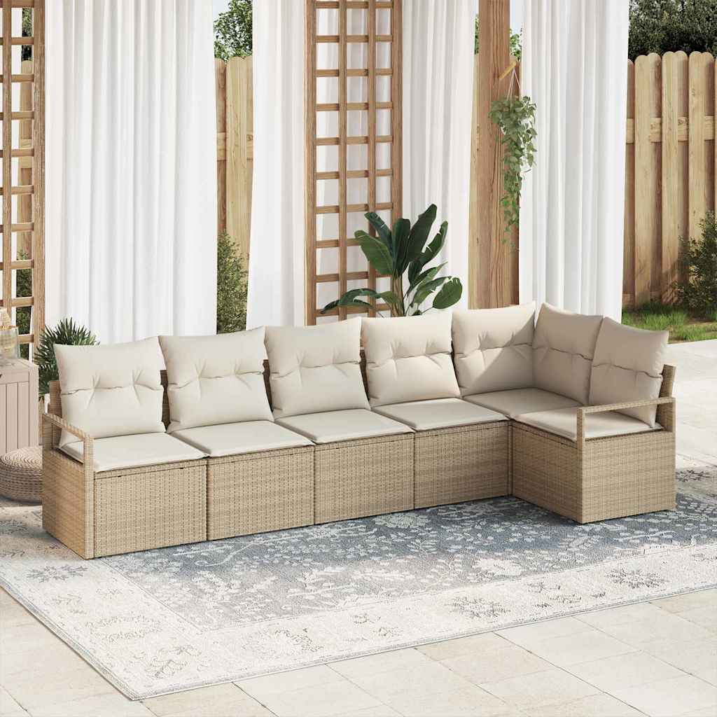 Tuinbankenset 6 st Beige en Wit poly rattan