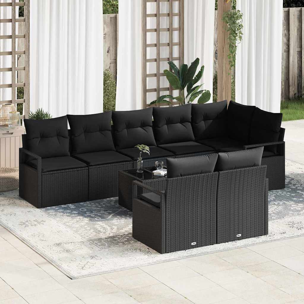 Tuinbankenset met kussen met opslag 9 pcs Zwart poly rattan – afbeelding 1