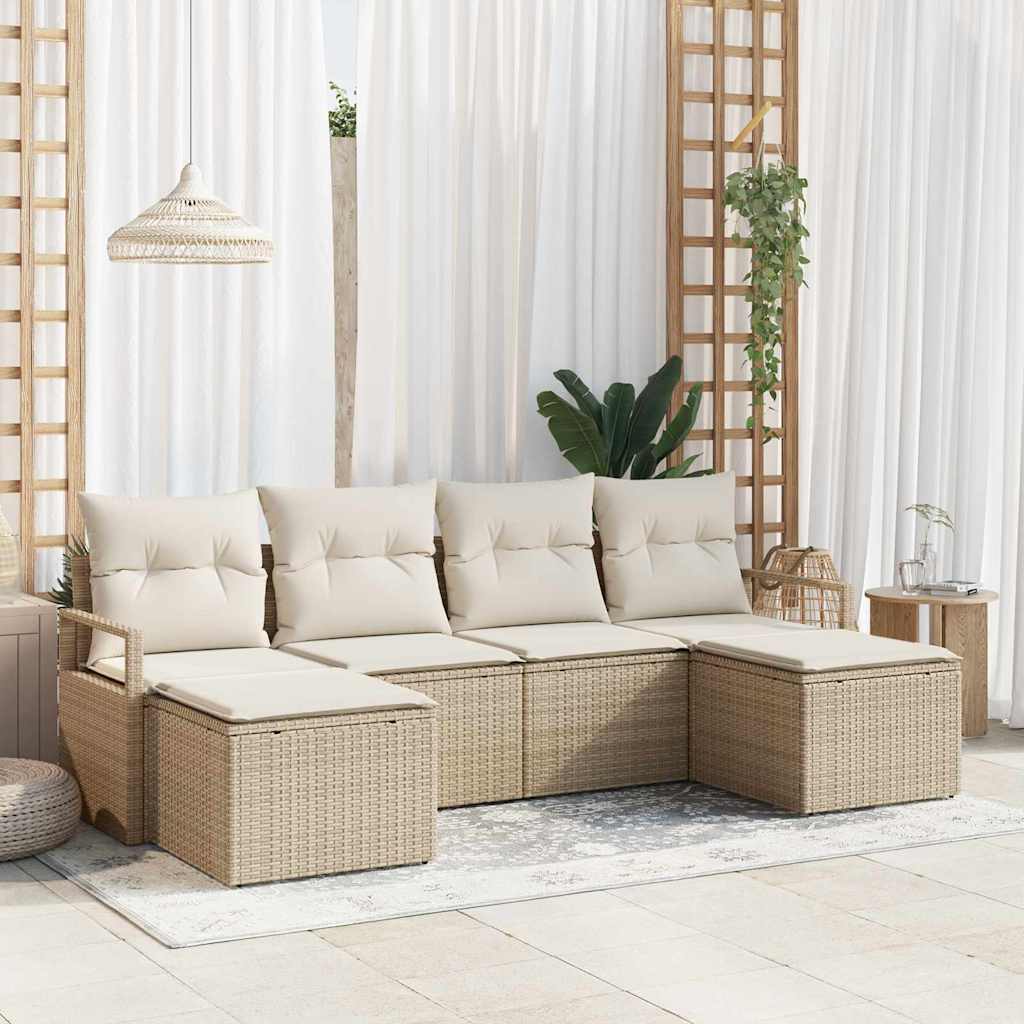 Bankstel 6 st Beige en Crème poly rattan