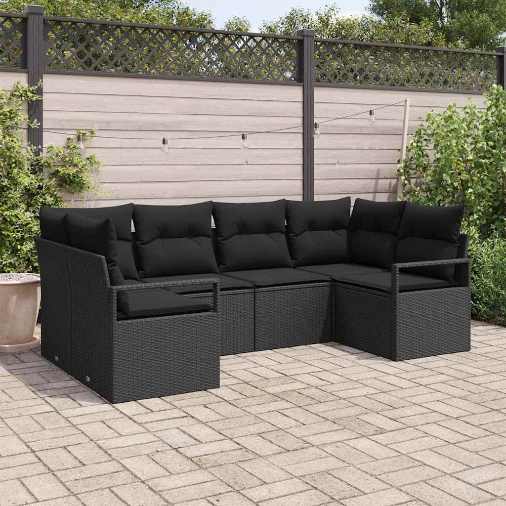 Tuinbankenset met kussen met opslag 6 pcs Zwart poly rattan