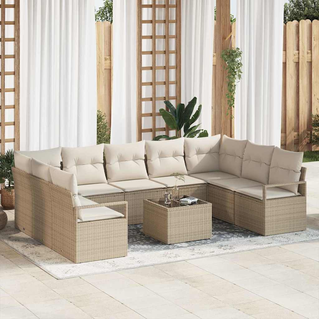 Tuinbankenset 10 st Beige en Crème poly rattan