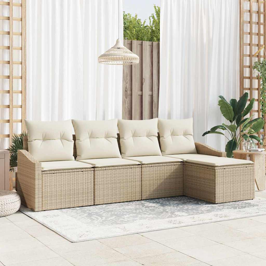 Bankstel 5 st Beige en Crème poly rattan