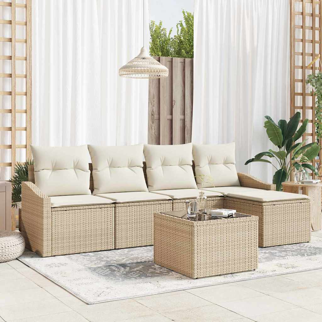 Bankstel 6 st Beige en Crème poly rattan