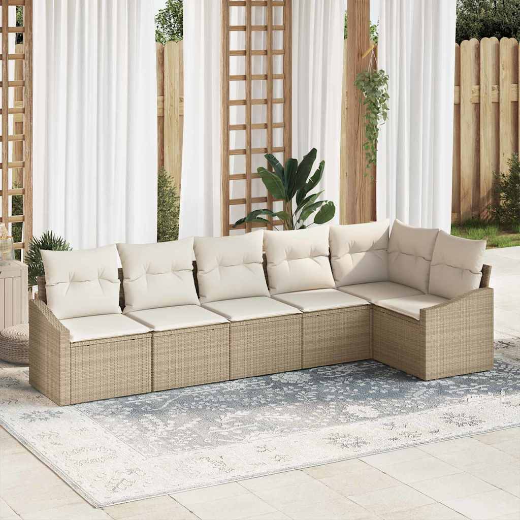 Tuinbankenset 6 st Beige en Wit poly rattan