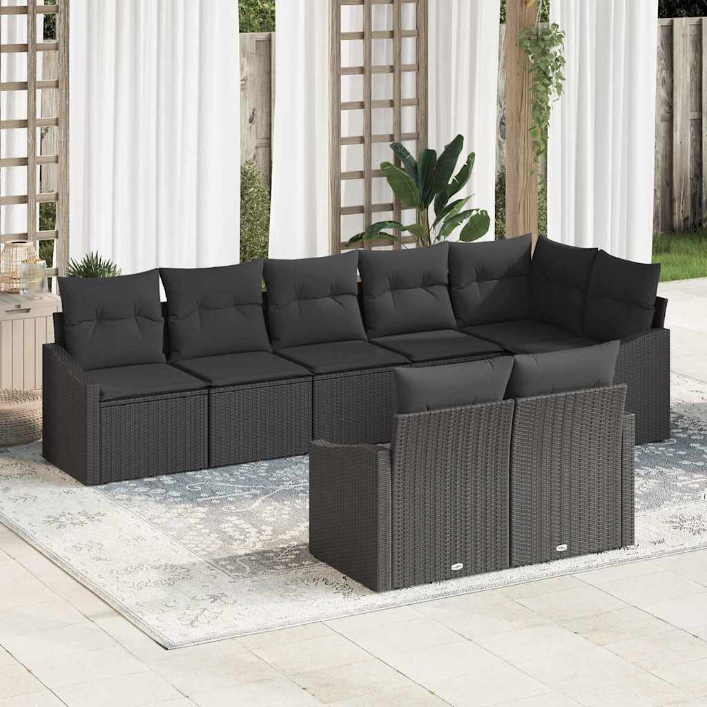 Tuinbankenset met kussen met opslag 8 pcs Zwart poly rattan – afbeelding 1