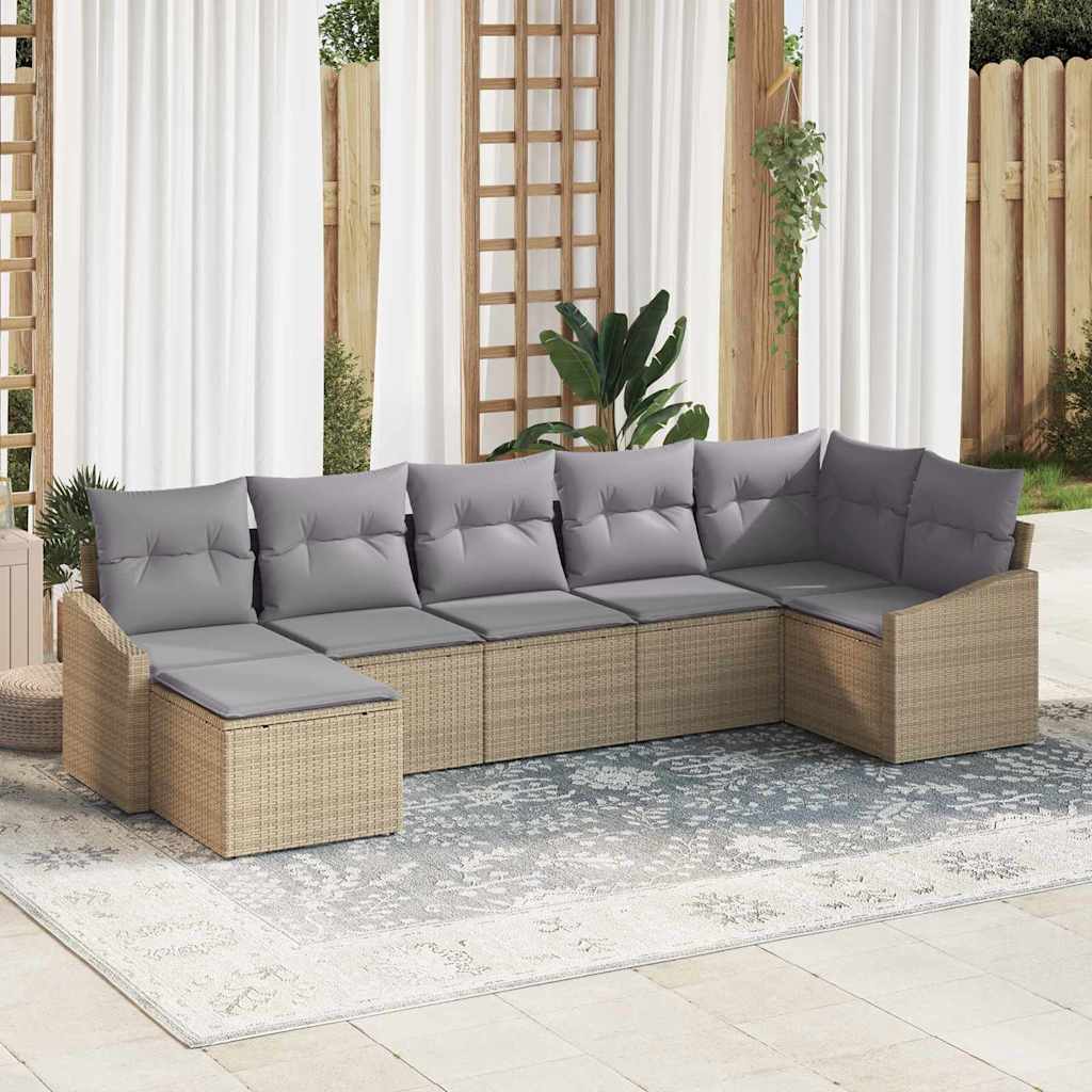 Tuin Sofa Set met kussen 7 pcs Beige en Licht Grijs poly rattan – afbeelding 1