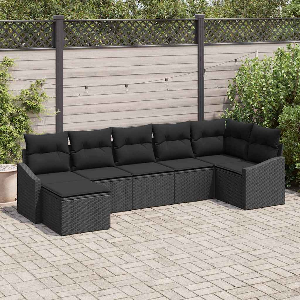 Tuin Sofa Set met kussen met opslag 7 pcs Zwart poly rattan