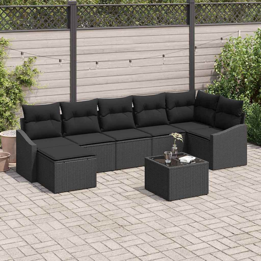 Tuin Sofa Set met kussen met opslag 8 pcs Zwart poly rattan