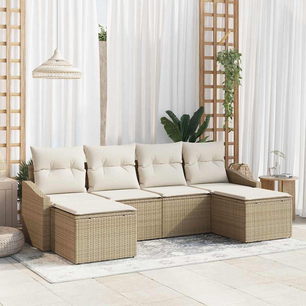 Tuin Eetset 6 st Beige en Crème poly rattan – afbeelding 1