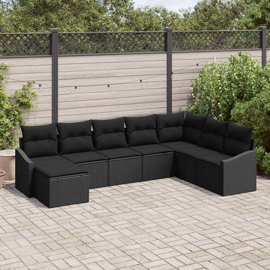 Tuin Sofa Set met kussen met opslag 8 pcs Zwart poly rattan