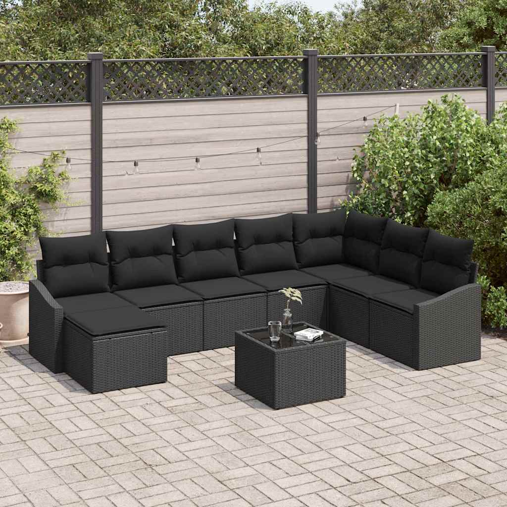Tuin Sofa Set met kussen met opslag 8 pcs Zwart poly rattan – afbeelding 1