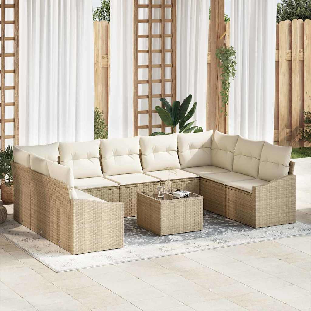 Tuinbankenset met opslag Beige en Crème poly rattan – afbeelding 1