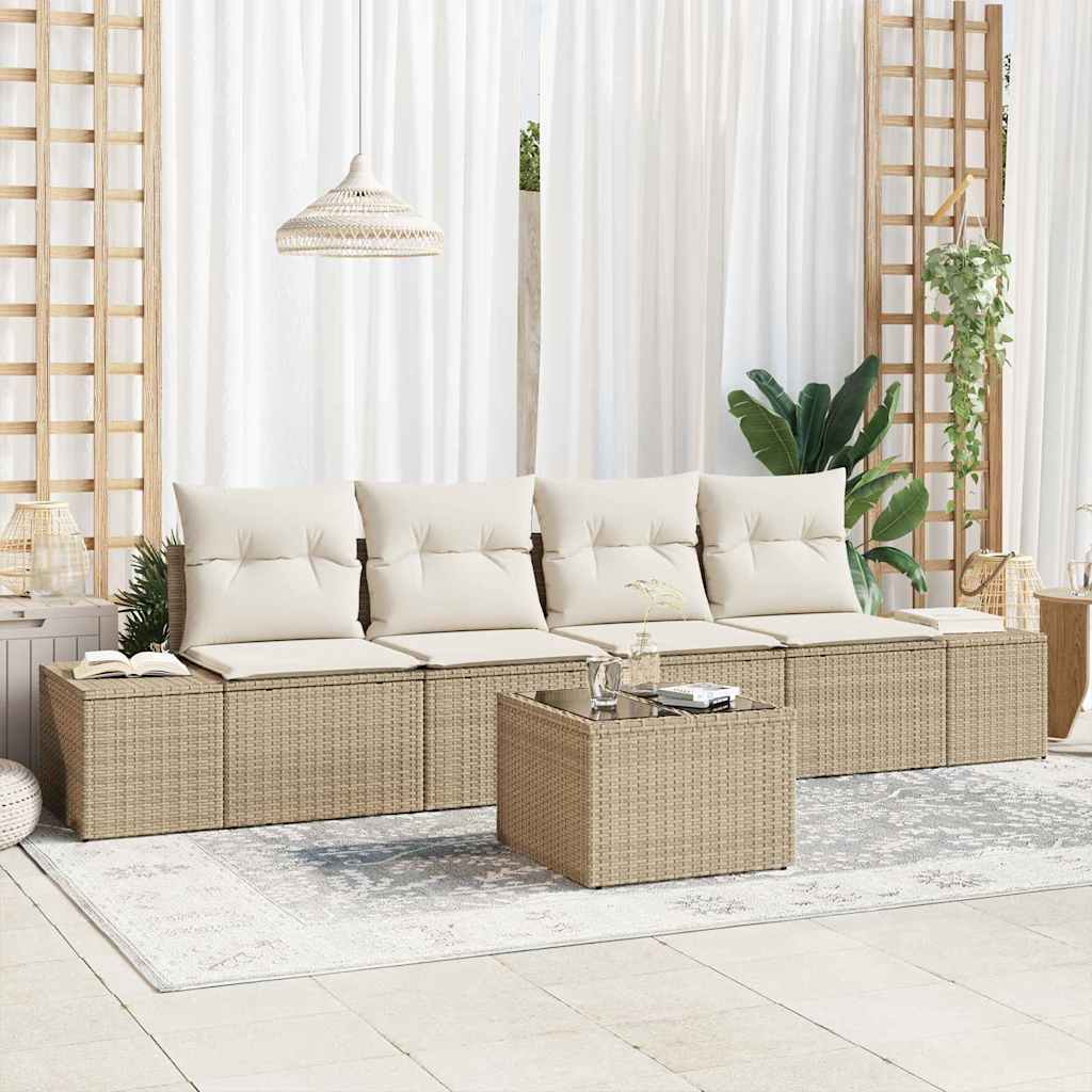 Tuin Sofa Set 5 st Beige en Crème poly rattan – afbeelding 1