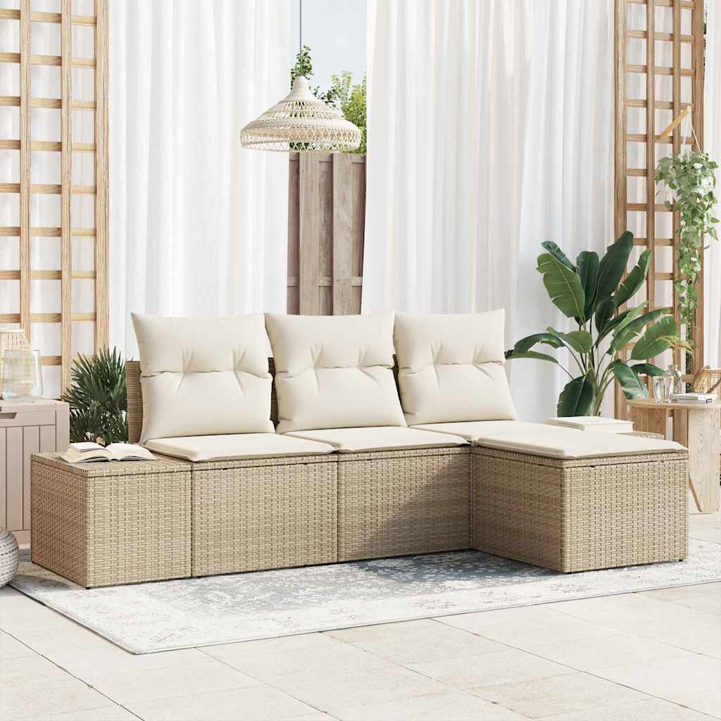 Tuin Sofa Set 4 st Beige en Crème poly rattan – afbeelding 1