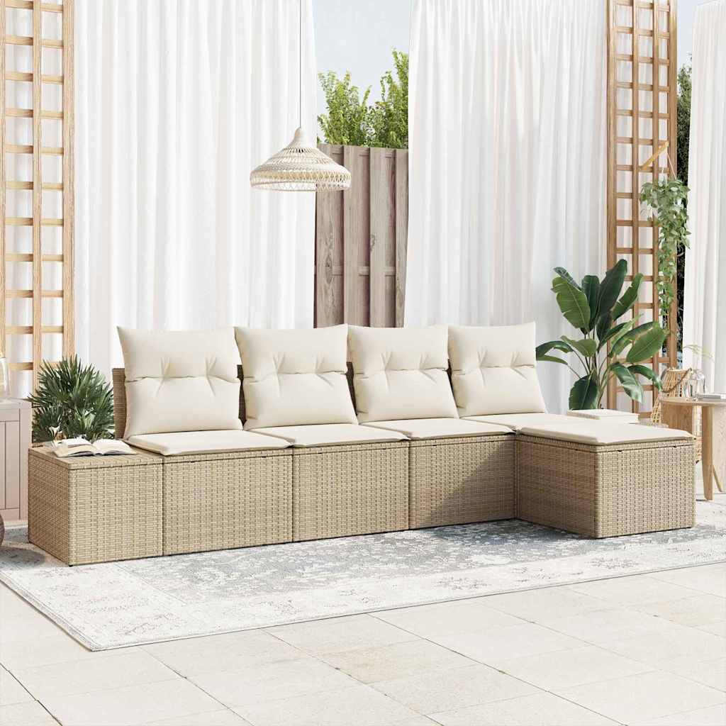 Tuin Sofa Set 5 st Beige en Crème poly rattan – afbeelding 1