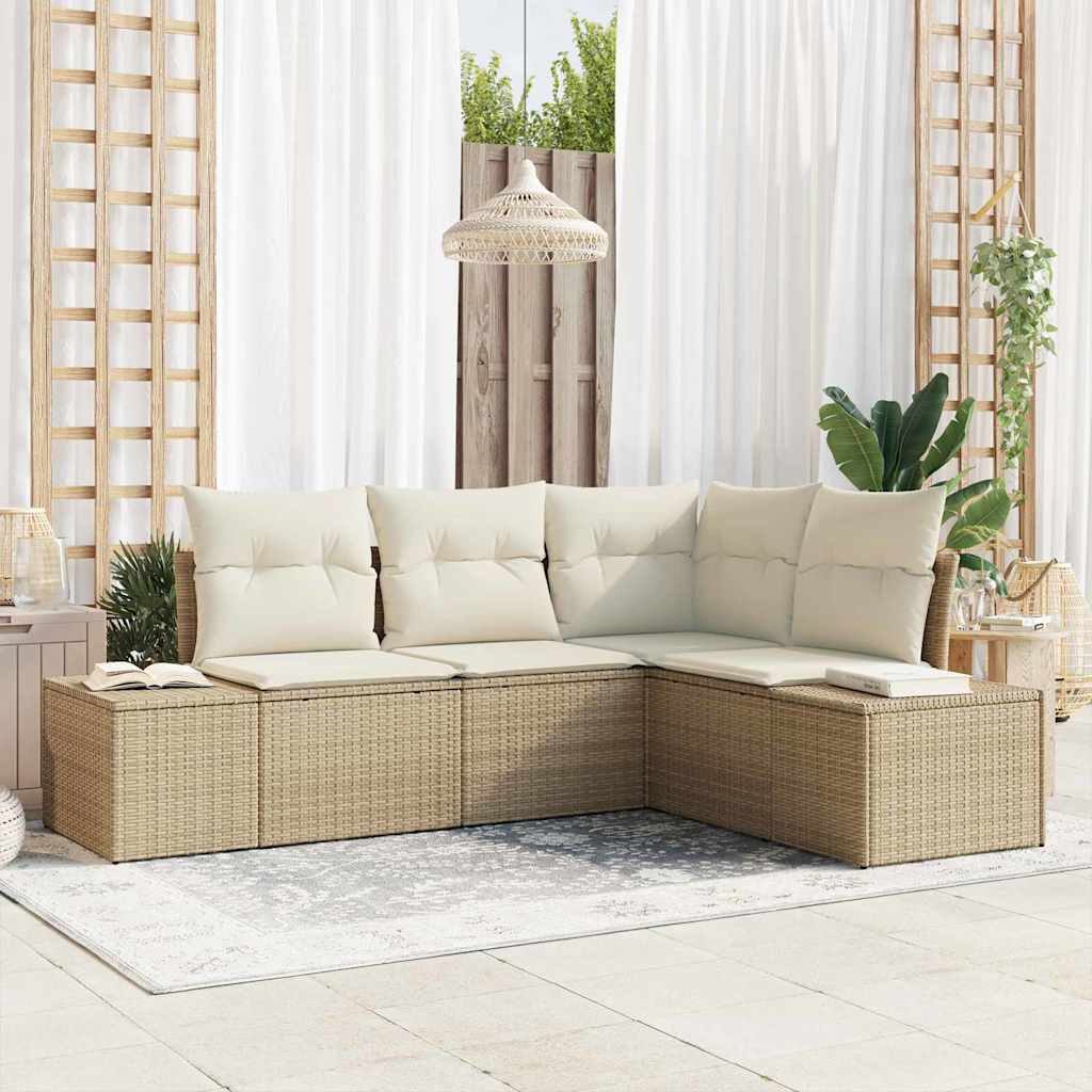 Tuinbankenset 4 st Beige en Crème poly rattan – afbeelding 1