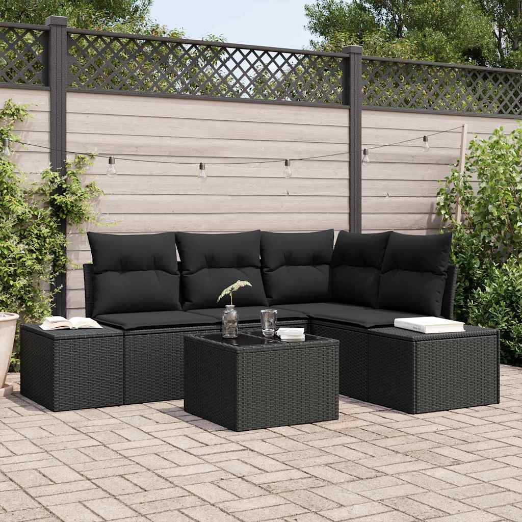 Tuinbankenset met opslag Zwart poly rattan – afbeelding 1