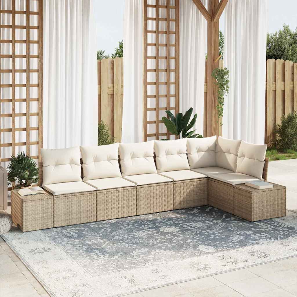 Tuinbankenset 6 st Beige en Crème poly rattan – afbeelding 1