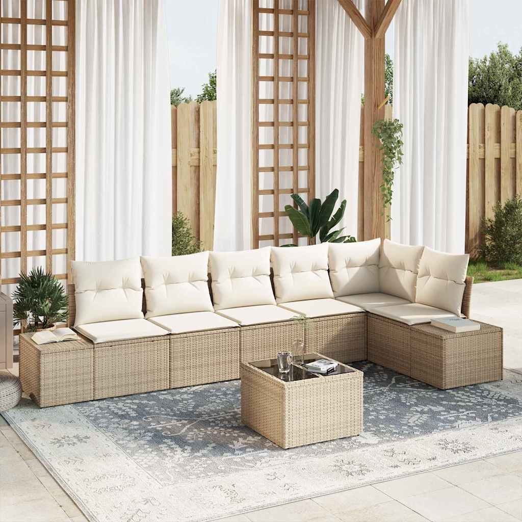 Tuinbankenset met opslag Beige en Crème poly rattan – afbeelding 1