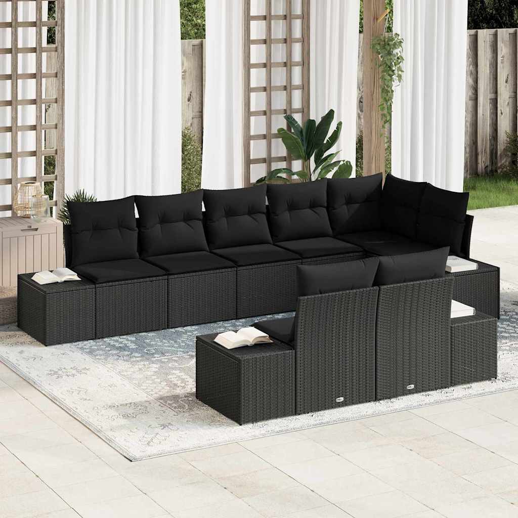 Tuinbankenset met opslag 8 pcs Zwart Poly riet – afbeelding 1