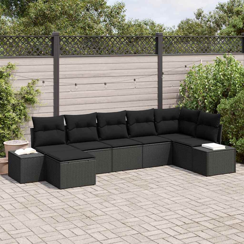Tuin Sofa Set met kussen met opslag 7 pcs Zwart poly rattan – afbeelding 1