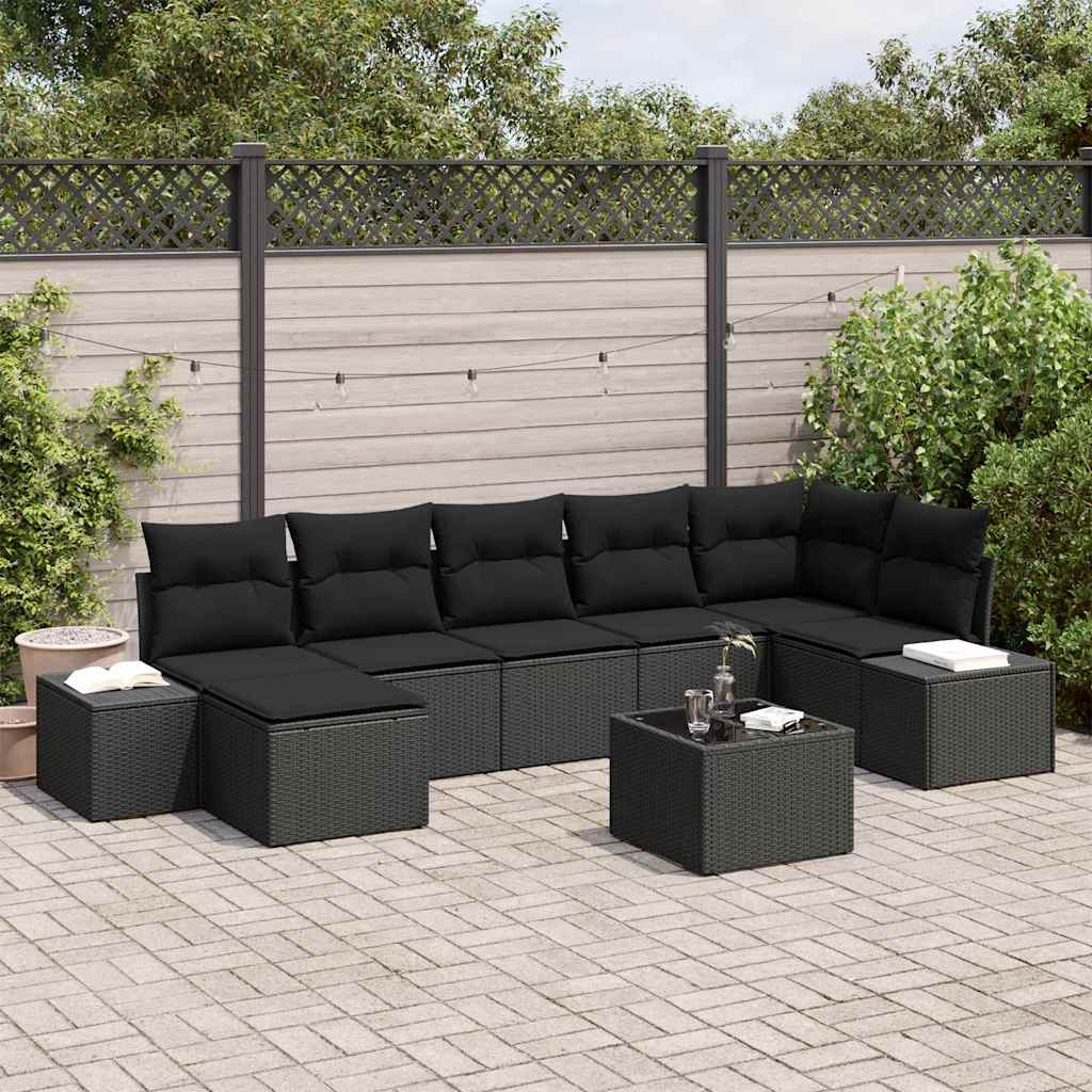 Tuin Sofa Set met kussen met opslag 7 pcs Zwart poly rattan – afbeelding 1