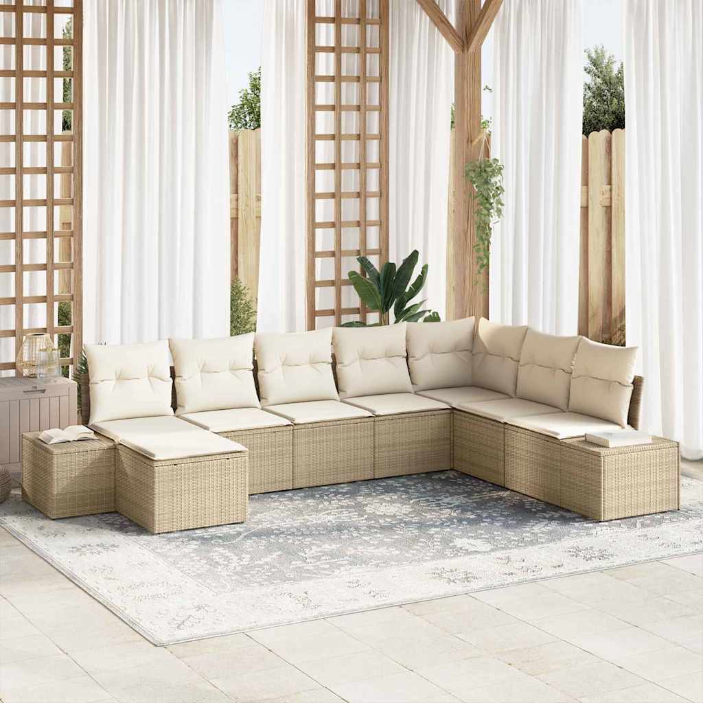 Tuin Sofa Set 8 st Beige en Crème poly rattan – afbeelding 1