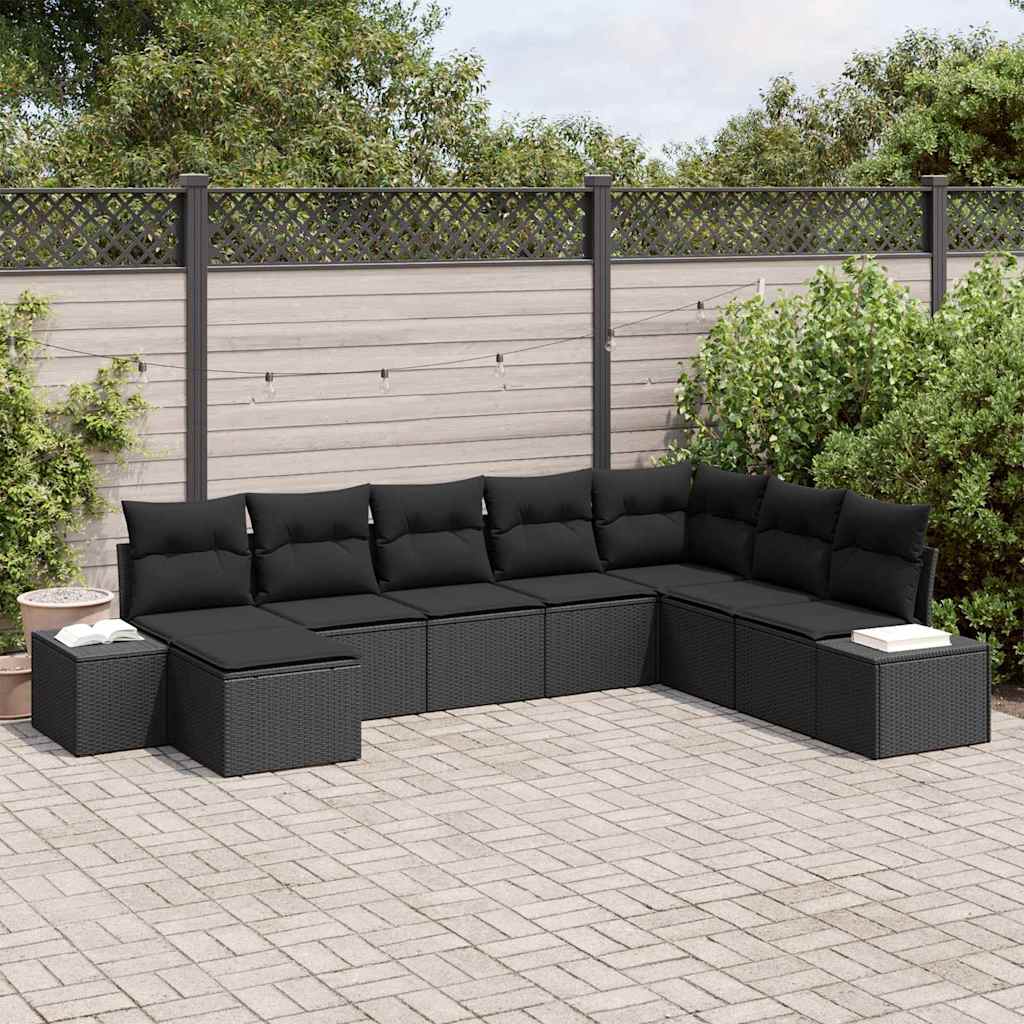 Tuin Sofa Set met kussen met opslag 8 pcs Zwart poly rattan – afbeelding 1