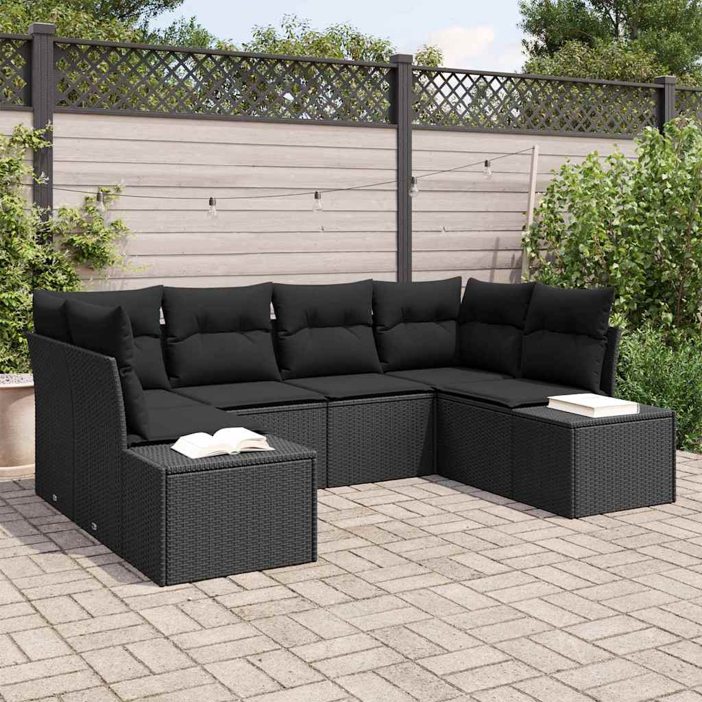 Tuinbankenset met opslag 6 pcs Zwart Poly riet