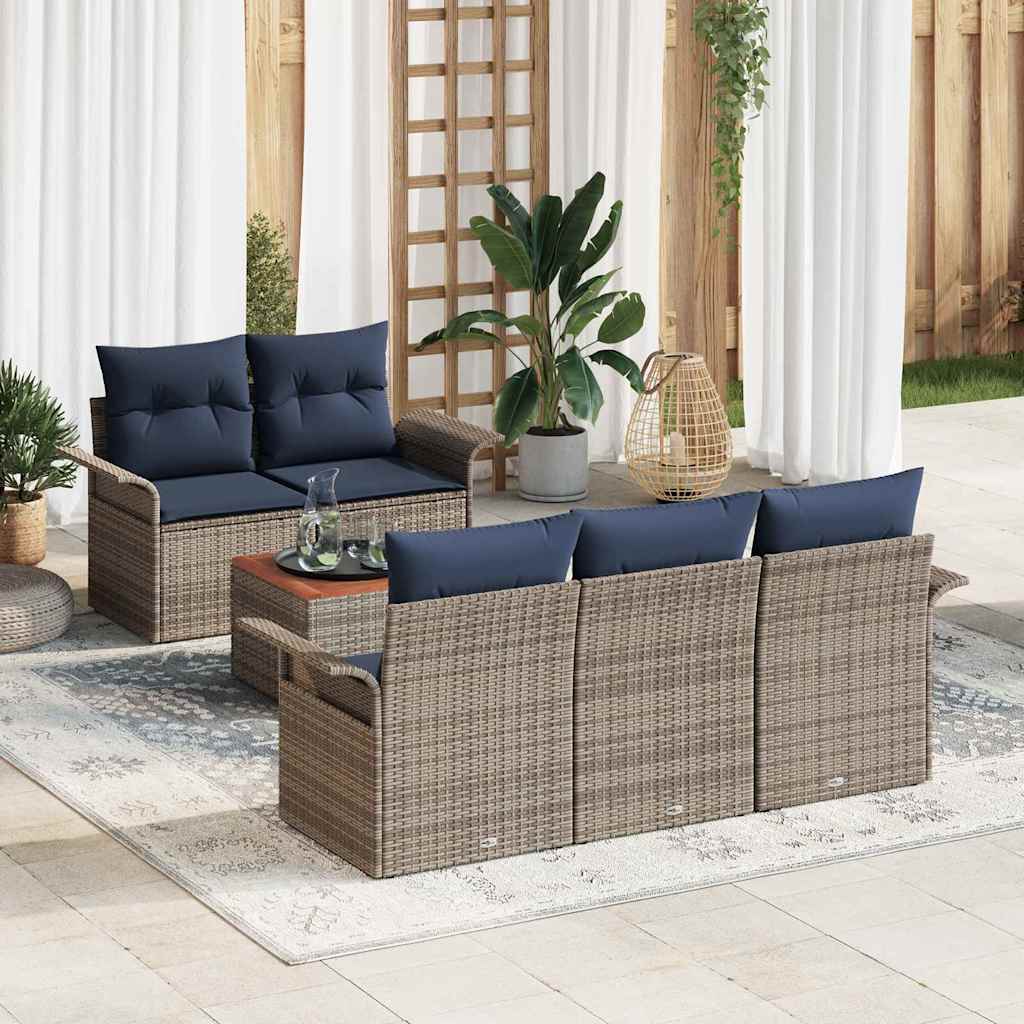 Tuinbankenset met opslag 6 pcs Grijs en Marineblauw poly rattan