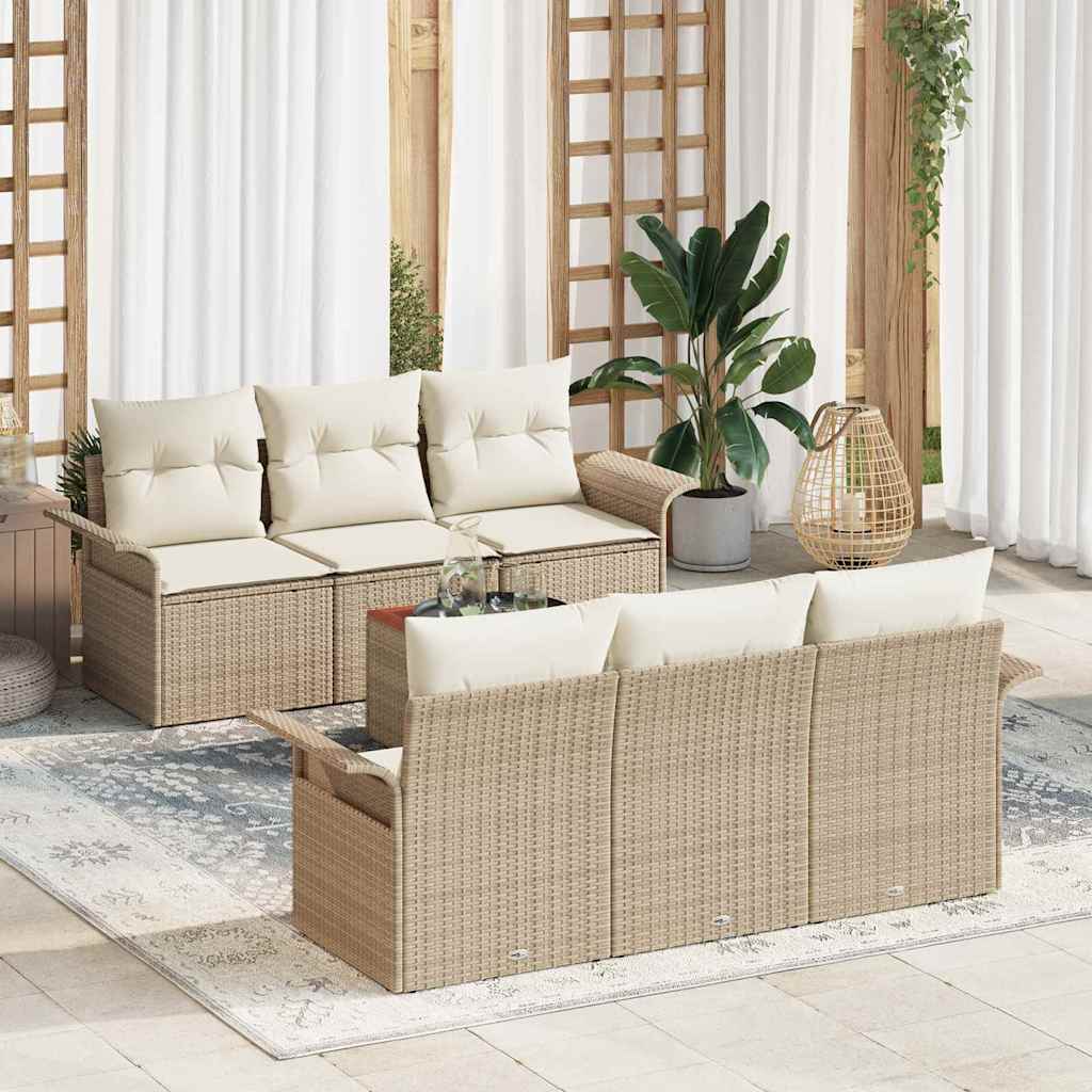Tuinbankenset 7 st 6-Aantal zitplaatsen Beige en Crème