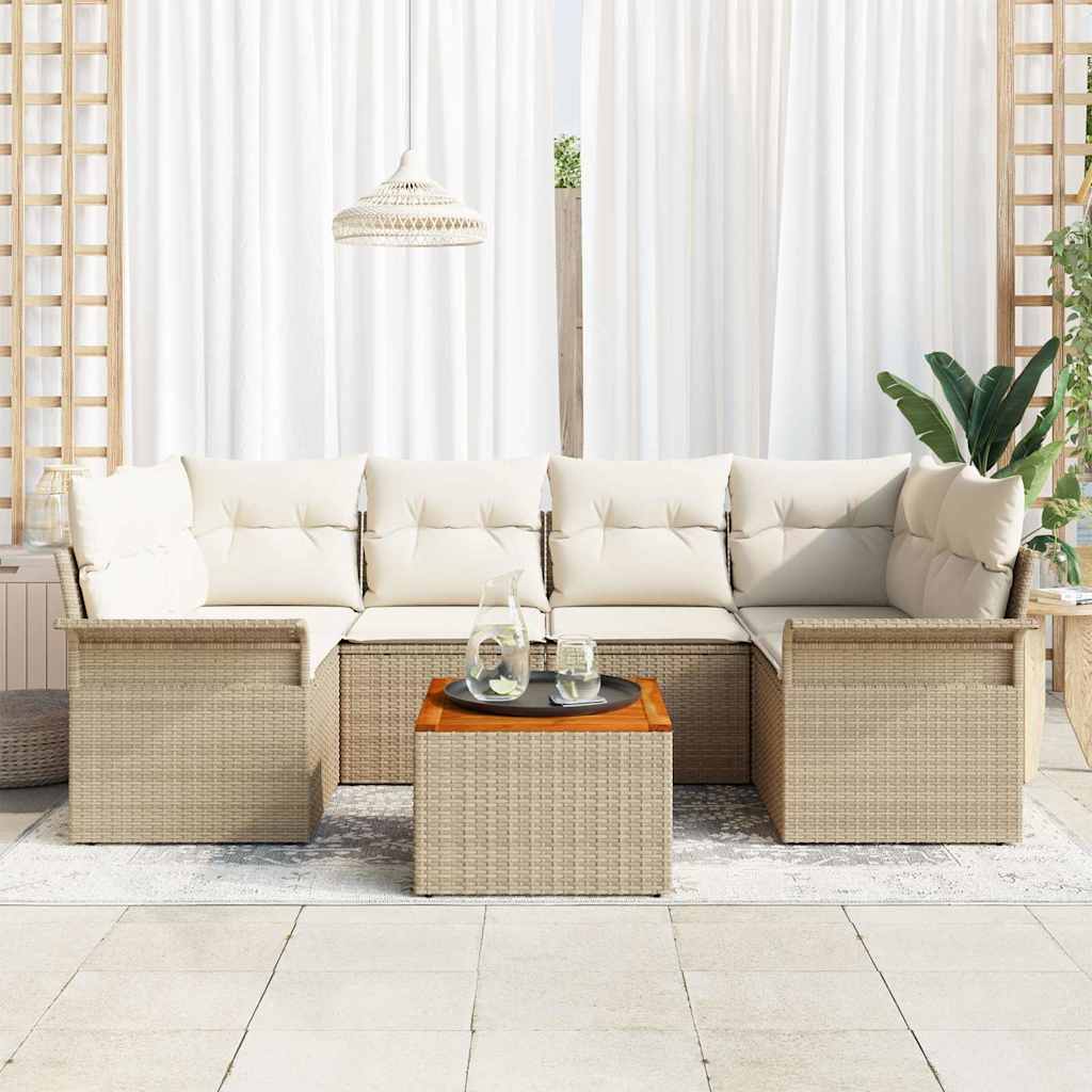 Tuinbankenset 7 st 6-Aantal zitplaatsen Beige en Crème