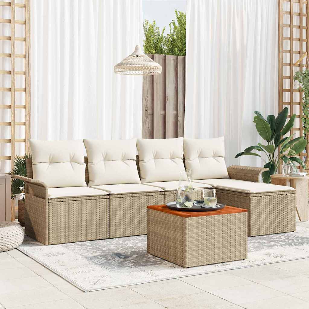 Tuinbankenset 6 st Beige en Crème poly rattan