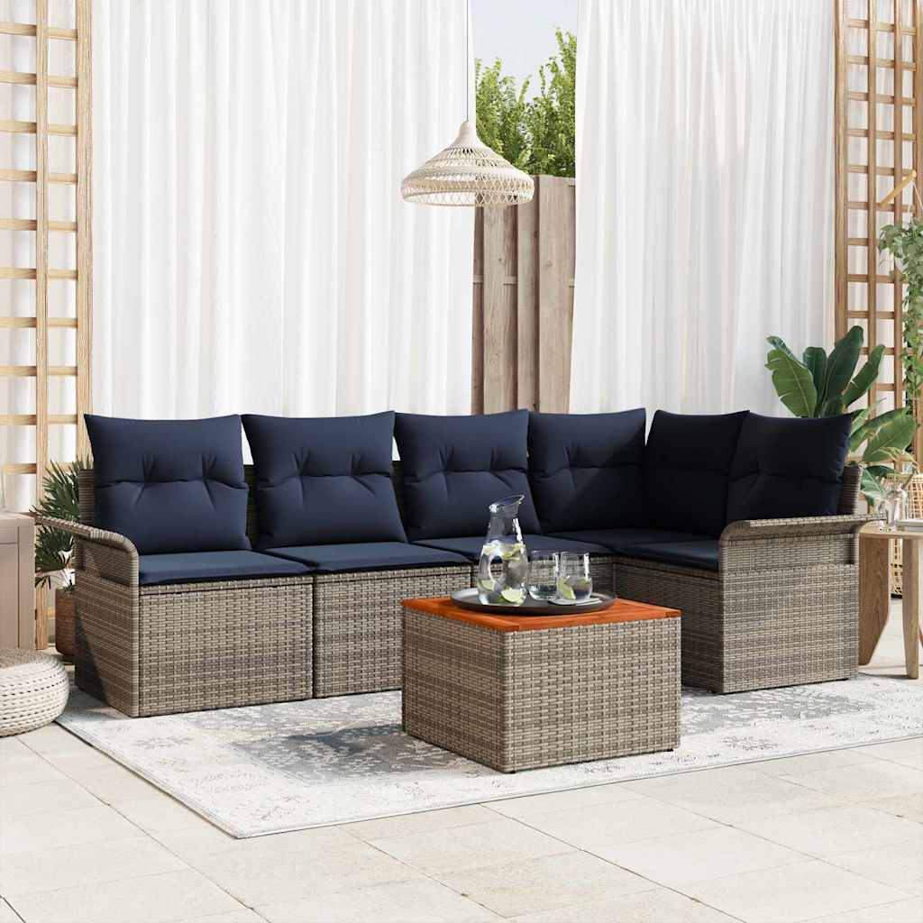 Tuinbankenset met opslag 6 pcs Grijs en Marineblauw poly rattan