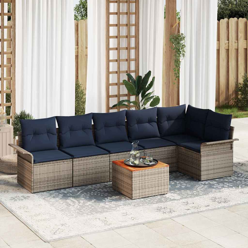 Tuinbankenset met opslag 7 pcs Grijs en Marineblauw poly rattan