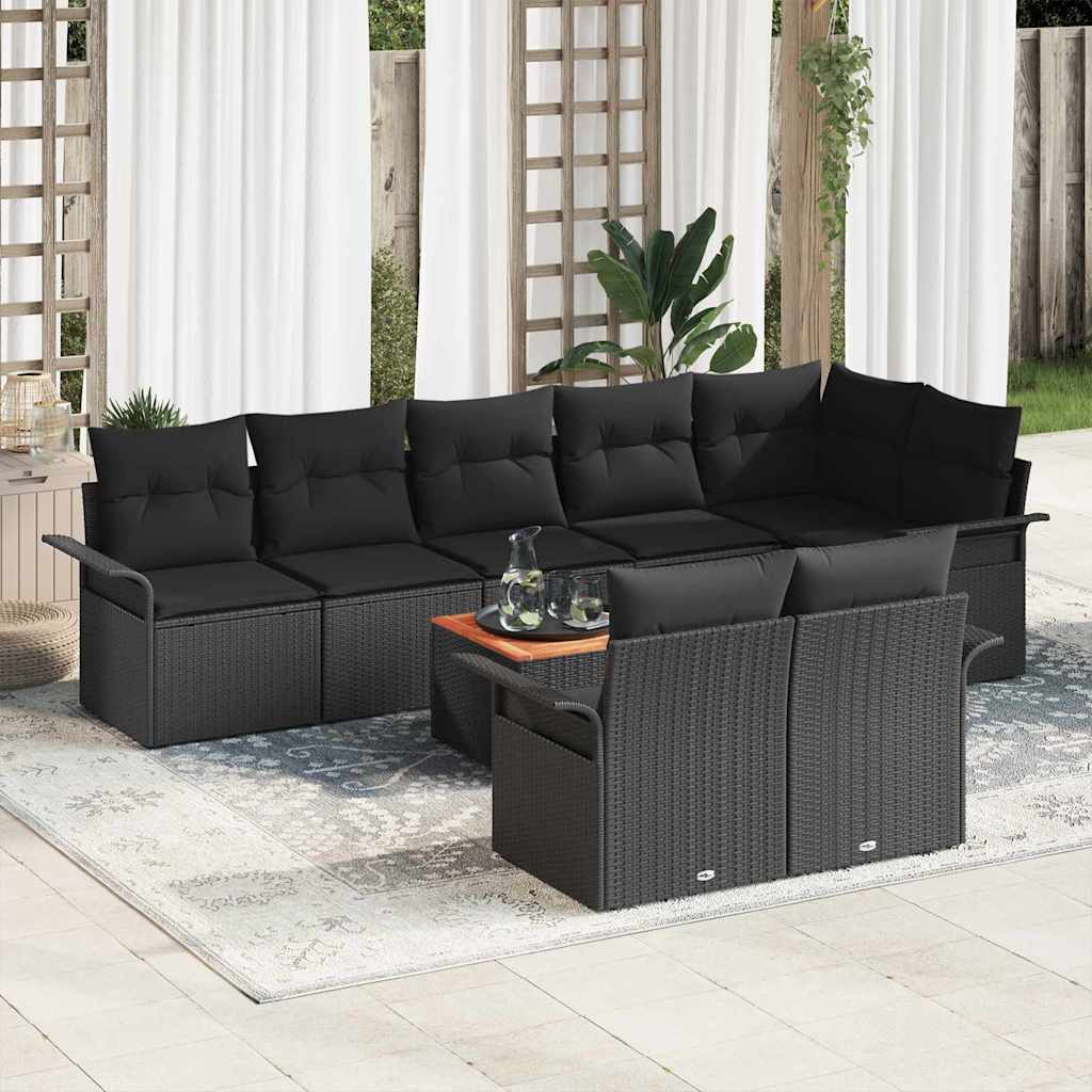 Tuinbankenset met opslag 9 pcs Zwart poly rattan