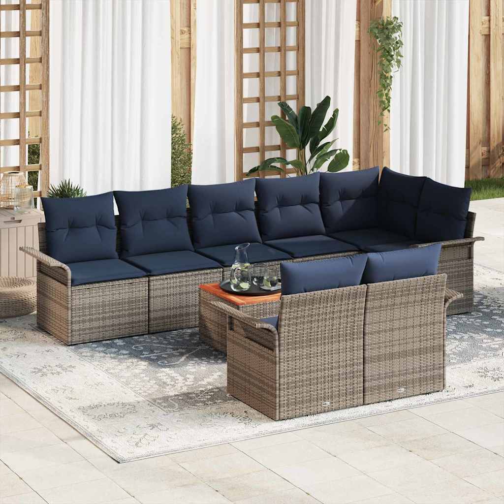 Tuinbankenset met opslag 9 pcs Grijs en Marineblauw poly rattan