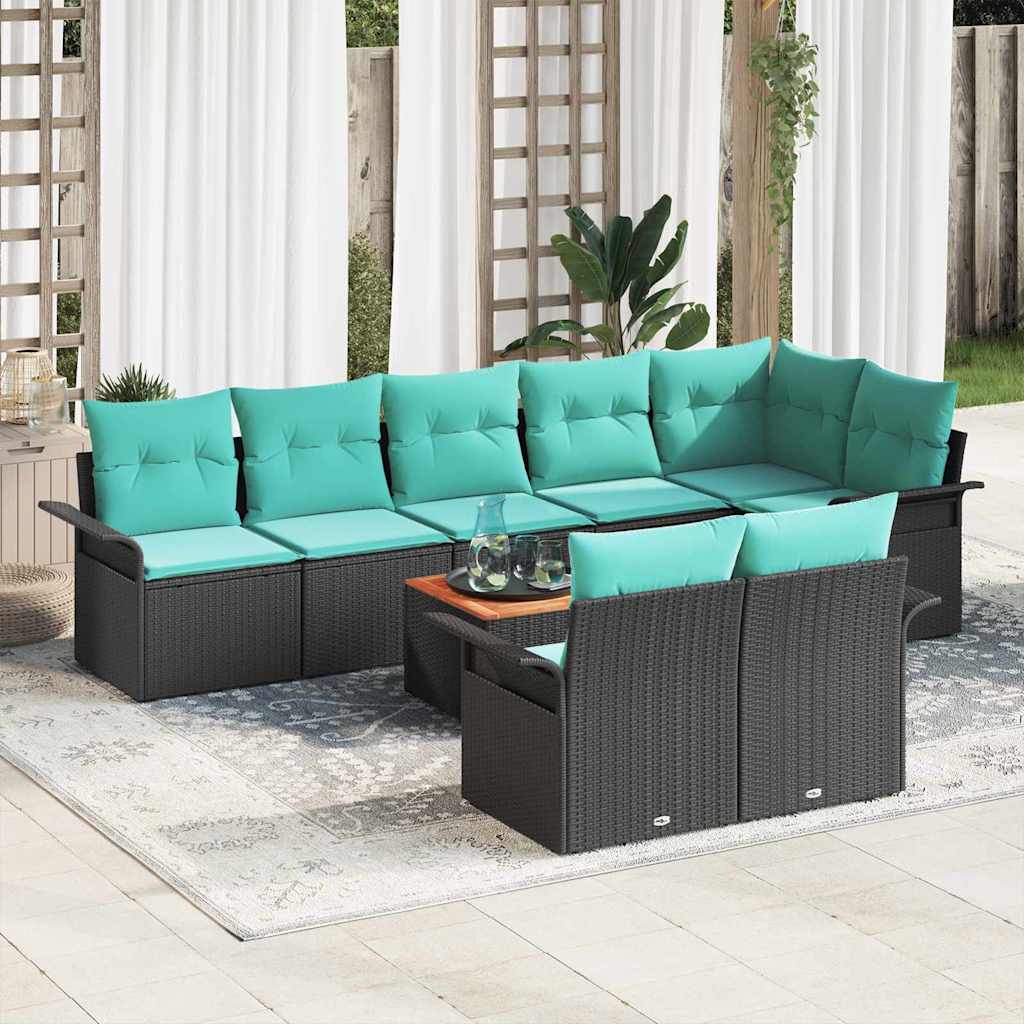 Tuinbankenset met opslag 9 pcs Zwart en Turquoise poly rattan