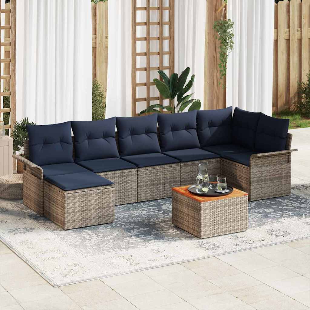Tuinbankenset met opslag 8 pcs Grijs en Marineblauw poly rattan