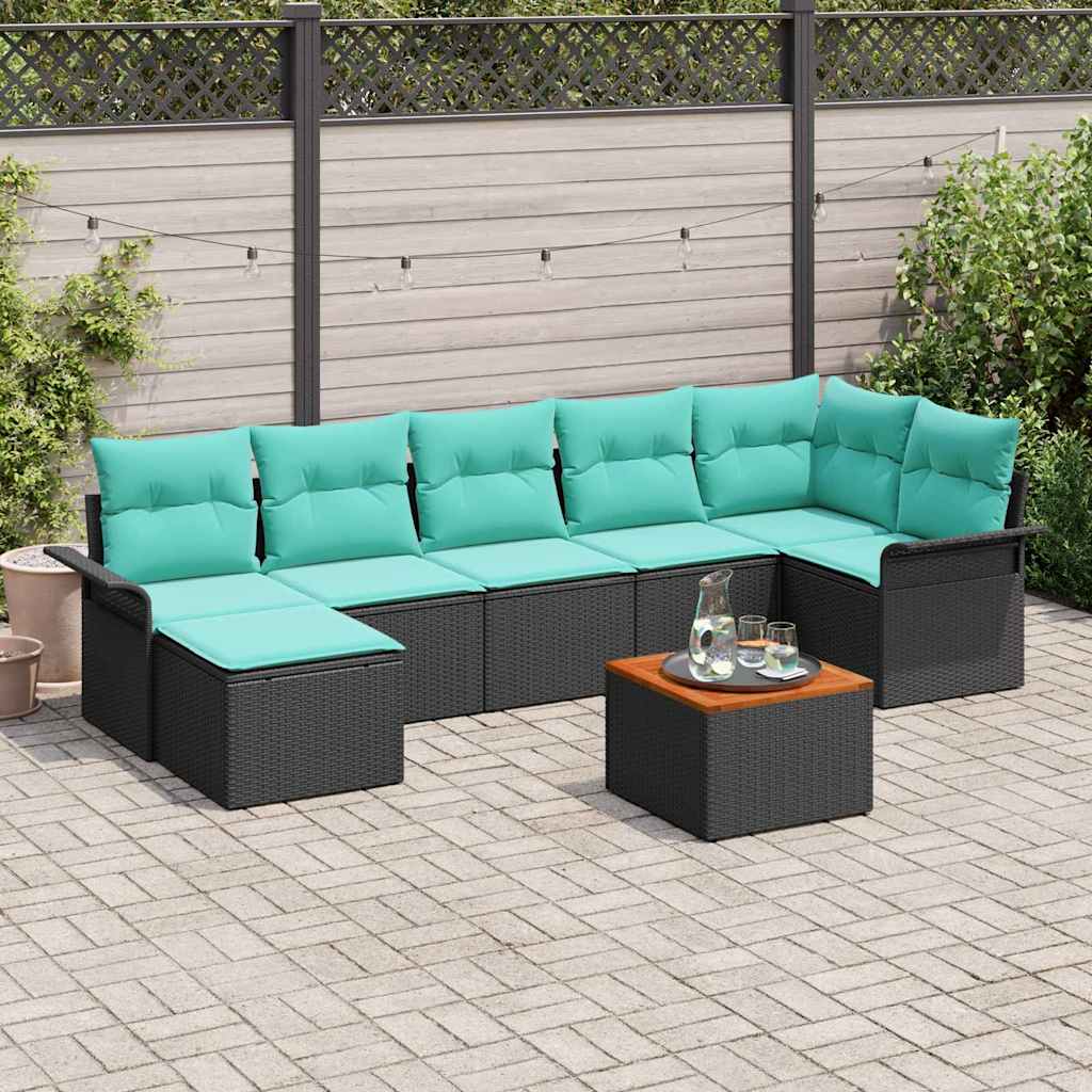 Tuinbankenset met opslag 8 pcs Zwart en Turquoise poly rattan