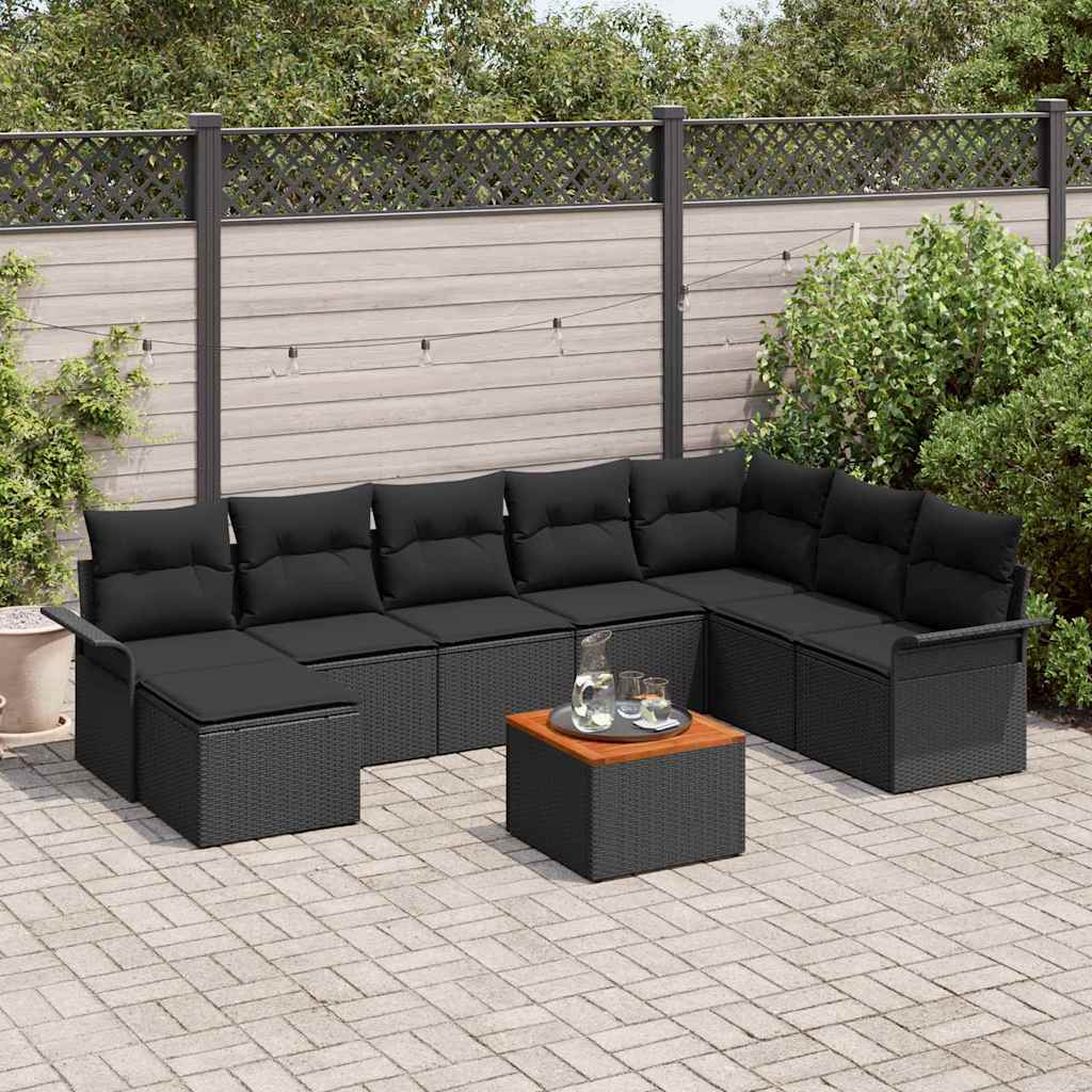 Tuinbankenset met opslag 9 pcs Zwart poly rattan – afbeelding 1