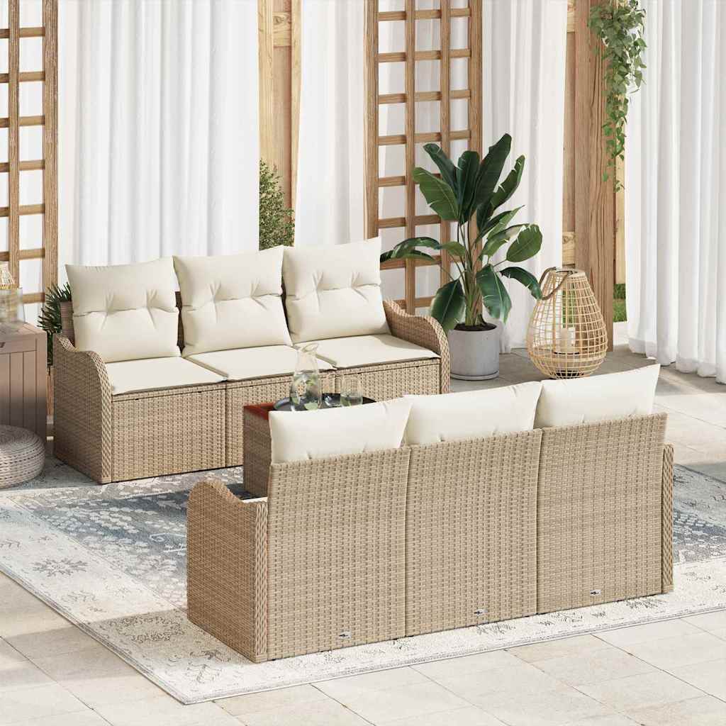 Tuinbankenset 7 st Beige en Crème poly rattan – afbeelding 1