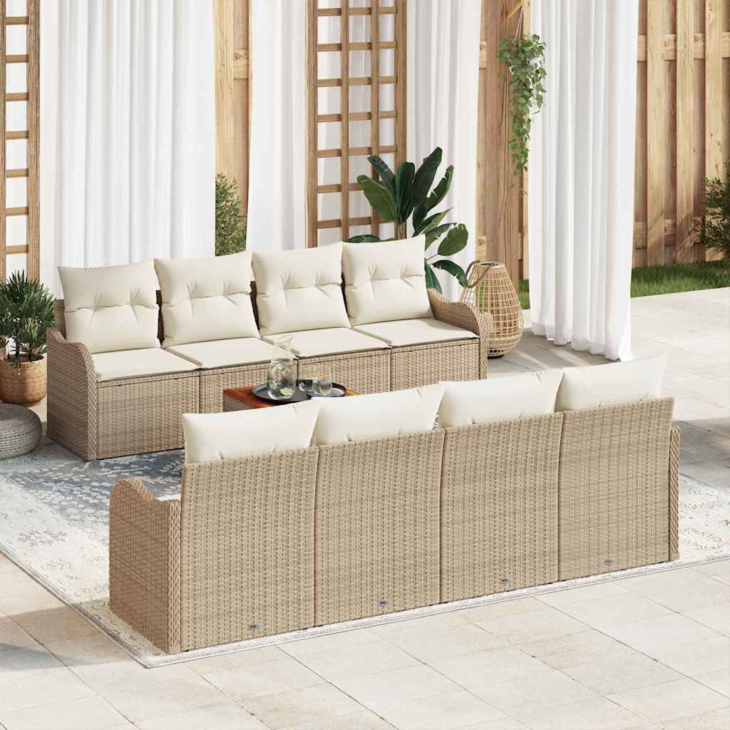 Tuinbankenset 9 st Beige en Crème poly rattan – afbeelding 1