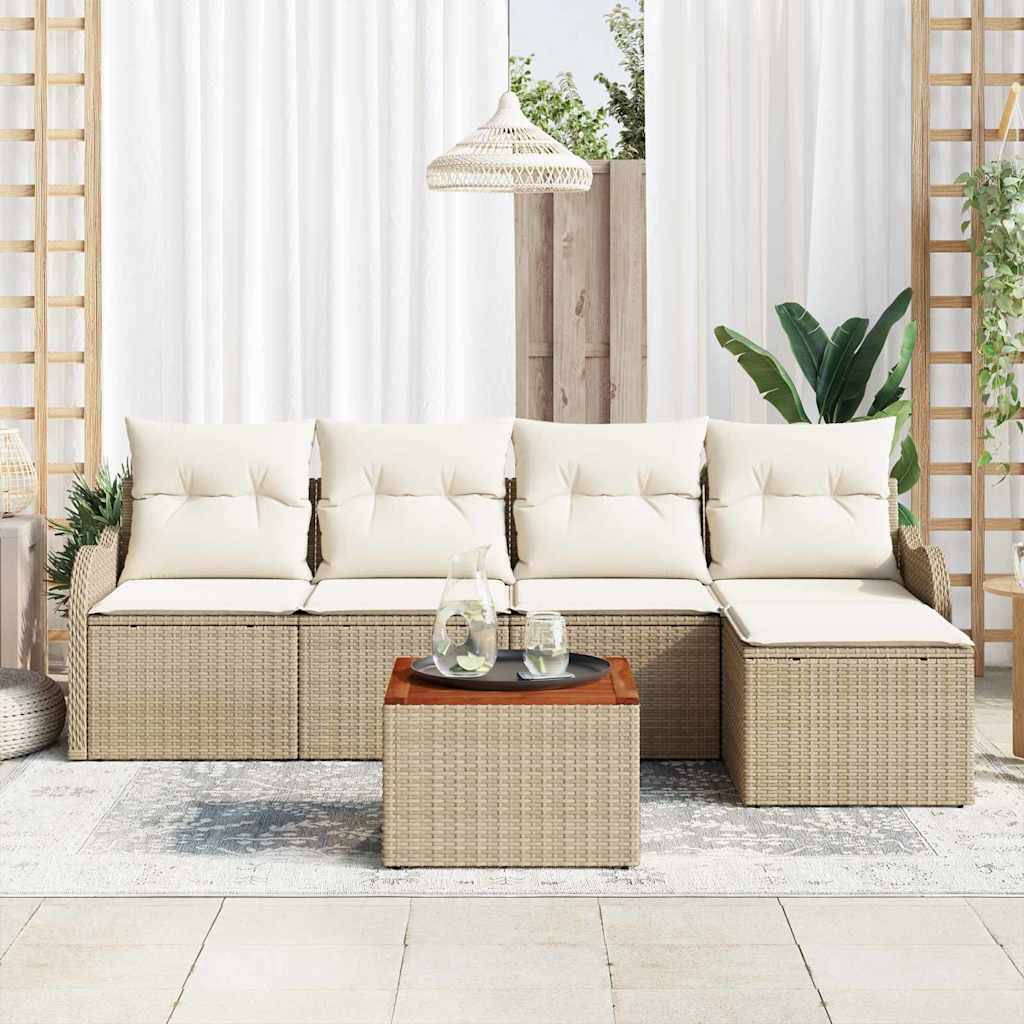 Tuinbankenset 6 st Beige en Crème poly rattan – afbeelding 1