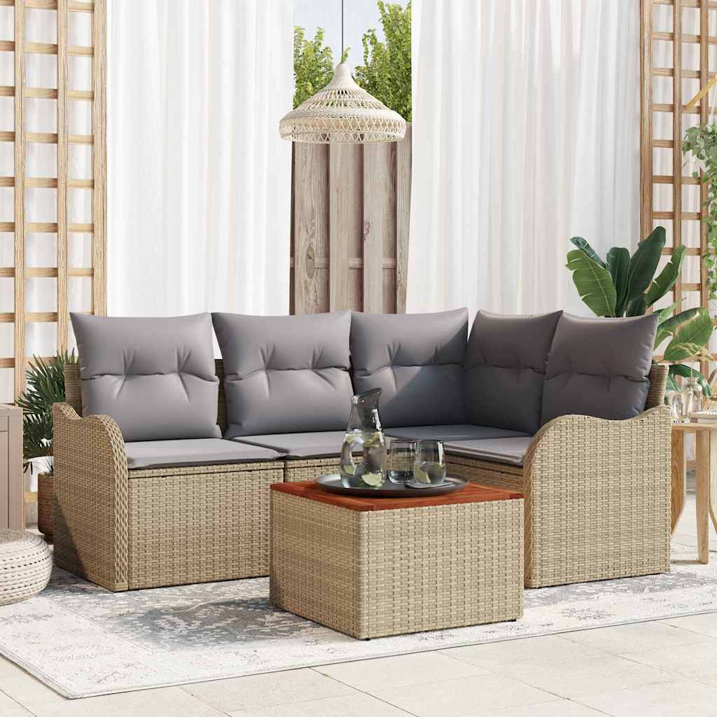 Tuinbankenset met opslag 5 pcs Beige en Licht Grijs poly rattan – afbeelding 1